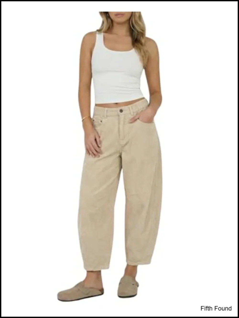 Women's Corduroy Barrel Pants Mid-Rise Elastic Waist Wide Leg Trousers with